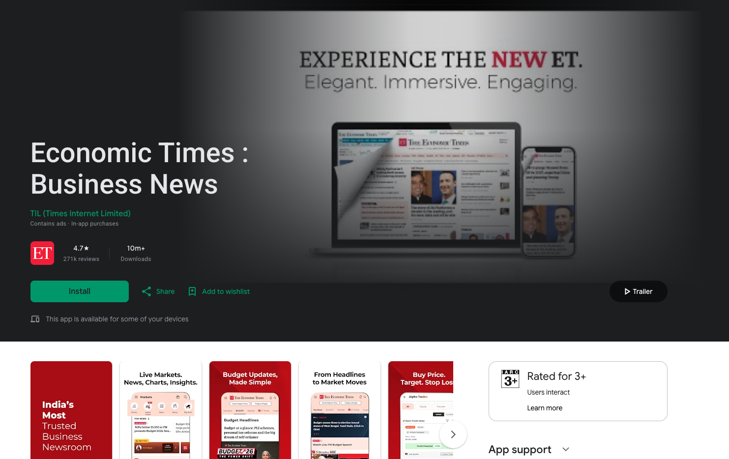Economic Times : Business News App Store Interface