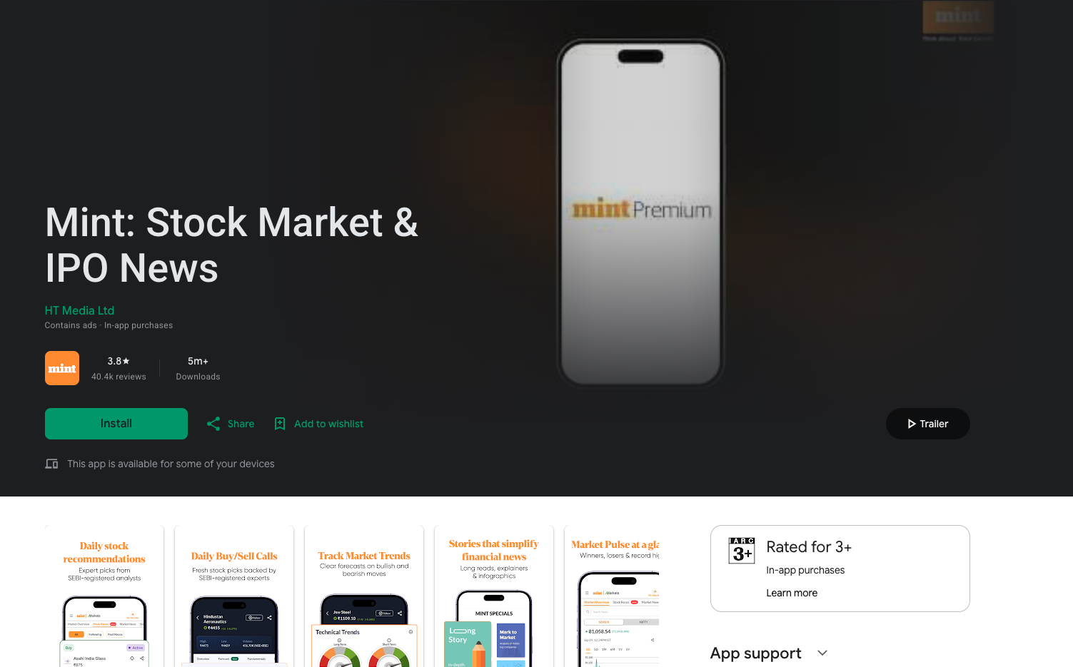 Mint: Stock Market & IPO News App Store Interface