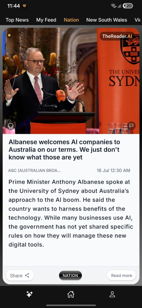 TheReader.AI Australia App Screen