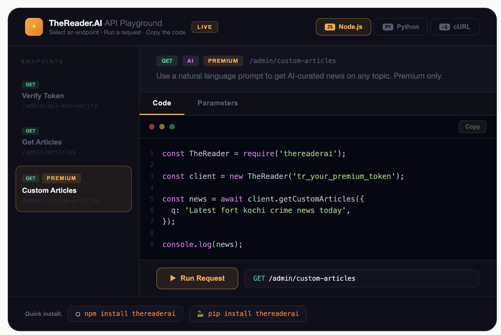 API Integration Screenshot