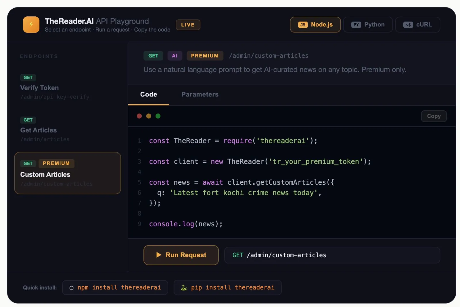 API Integration Screenshot